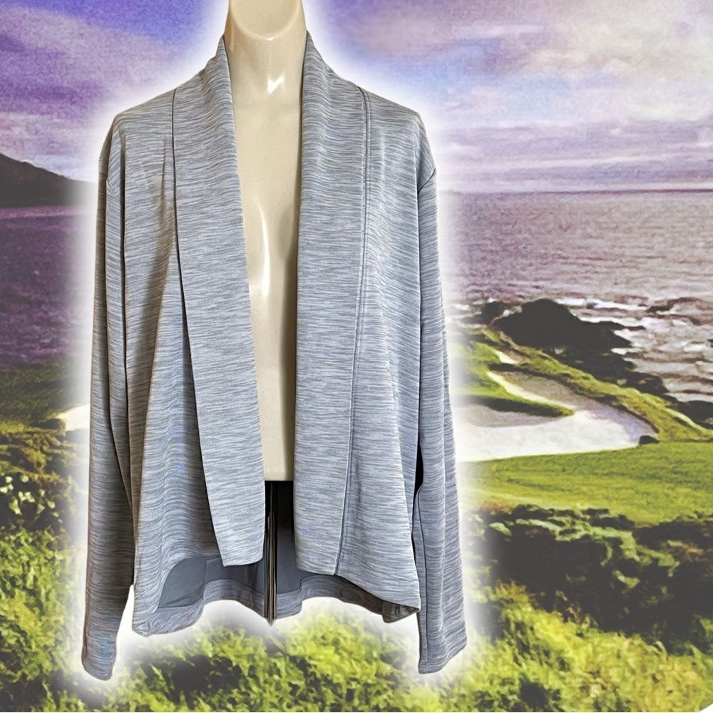 Pebble Beach Dry-Luxe Gray Space Dye Open Front Long Sleeve Golf Cardigan NWT